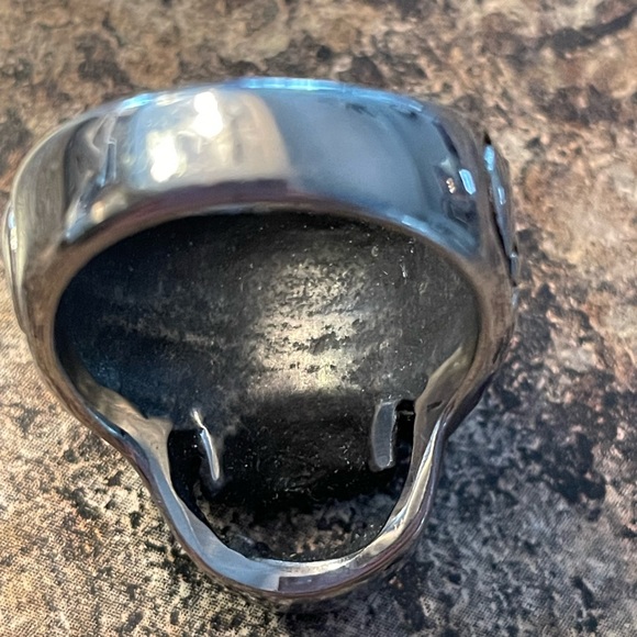 LARGE SILVER/CHROME STAINLESS STEEL TRIBAL SKULL FACE RING MENS SIZE 11 NICE 💀 - Picture 5 of 16